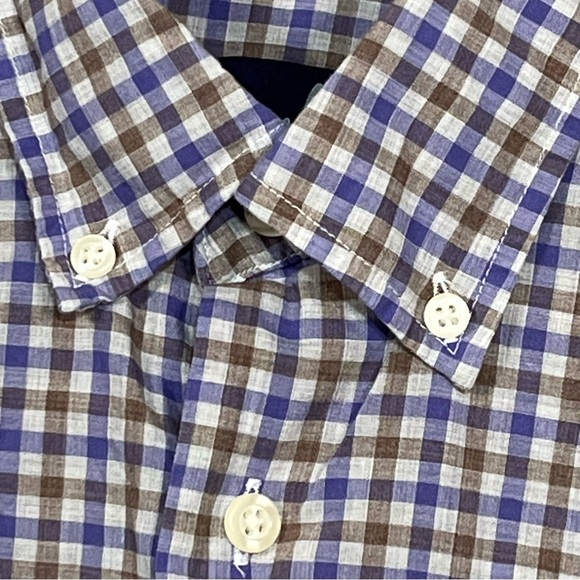 Johnnie-O Check Plaid Button Up Shirt Mens Size Small Purple Brown Cotton - Picture 10 of 14